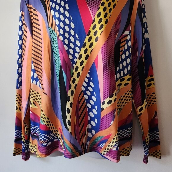 Colorful top printed mixed media sz L NWOT - Picture 2 of 2